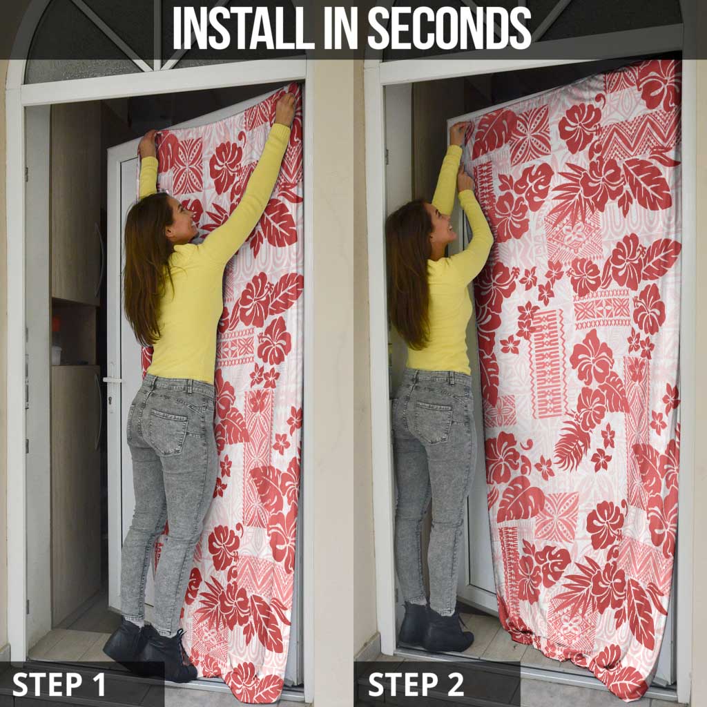 Vintage Hawaii Door Cover Hibiscus Tapa Tribal With Hawaiian Quilt Pattern Red - Polynesian Pride
