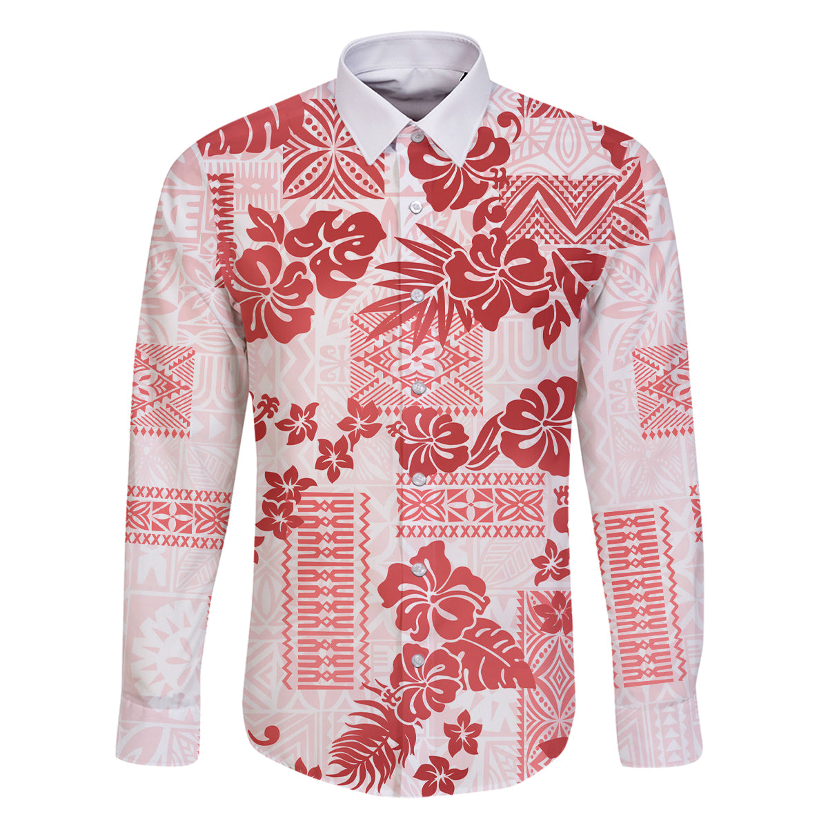Vintage Hawaii Family Matching Summer Maxi Dress and Hawaiian Shirt Hibiscus Tapa Tribal With Hawaiian Quilt Pattern Red LT9 Dad's Shirt - Long Sleeve Red - Polynesian Pride
