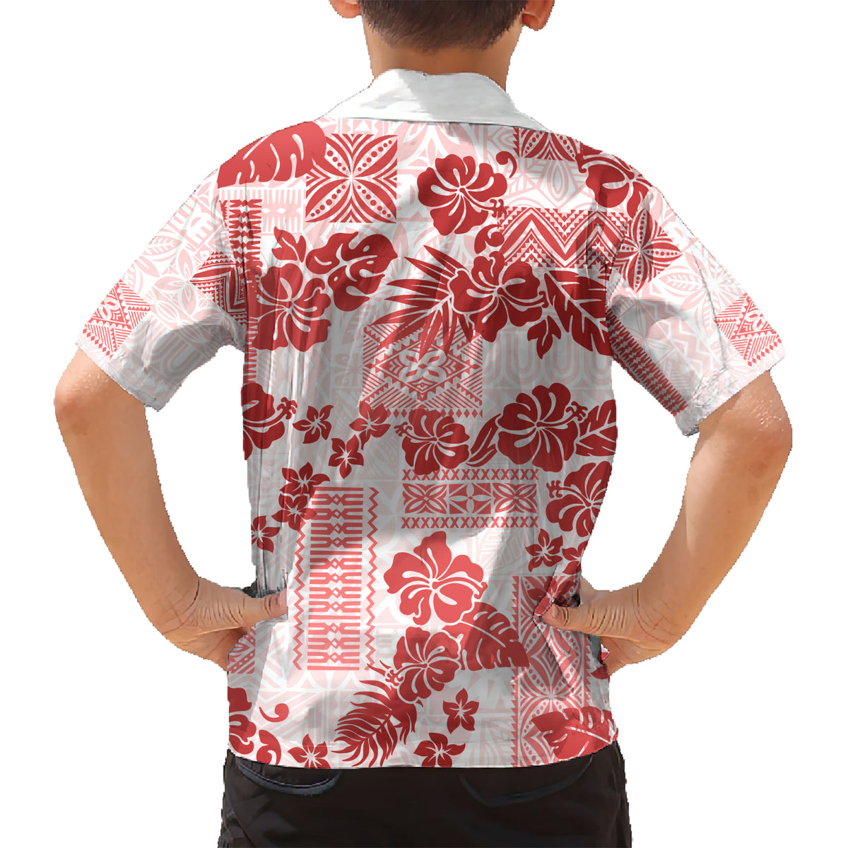 Vintage Hawaii Hawaiian Shirt Hibiscus Tapa Tribal With Hawaiian Quilt Pattern Red LT9 - Polynesian Pride