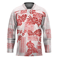 Vintage Hawaii Hockey Jersey Hibiscus Tapa Tribal With Hawaiian Quilt Pattern Red LT9 Unisex Red - Polynesian Pride