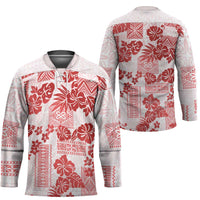 Vintage Hawaii Hockey Jersey Hibiscus Tapa Tribal With Hawaiian Quilt Pattern Red LT9 - Polynesian Pride