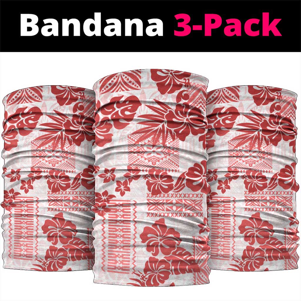 Vintage Hawaii Neck Gaiter Hibiscus Tapa Tribal With Hawaiian Quilt Pattern Red - Polynesian Pride