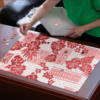 Vintage Hawaii Puzzle Hibiscus Tapa Tribal With Hawaiian Quilt Pattern Red LT9 - Polynesian Pride