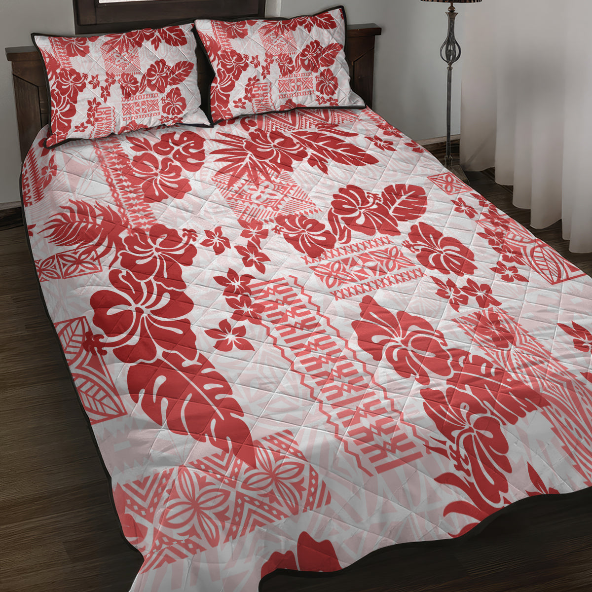 Vintage Hawaii Quilt Bed Set Hibiscus Tapa Tribal With Hawaiian Quilt Pattern Red LT9 - Polynesian Pride