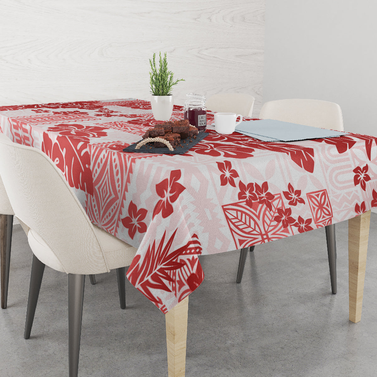 Vintage Hawaii Tablecloth Hibiscus Tapa Tribal With Hawaiian Quilt Pattern Red LT9 - Polynesian Pride