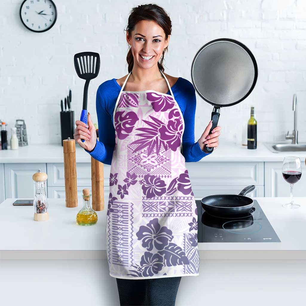 Vintage Hawaii Apron Hibiscus Tapa Tribal With Hawaiian Quilt Pattern Violet - Polynesian Pride
