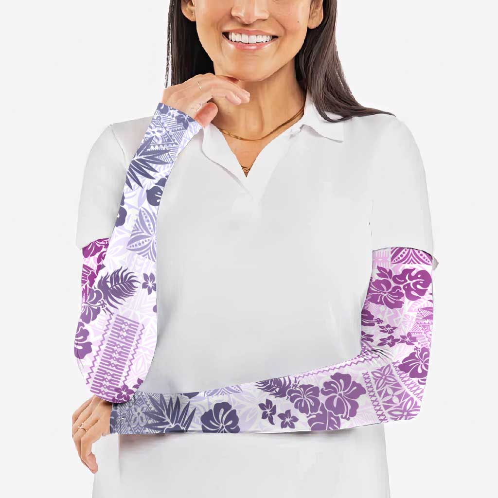Vintage Hawaii Arm Sleeves Hibiscus Tapa Tribal With Hawaiian Quilt Pattern Violet - Polynesian Pride
