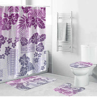 Vintage Hawaii Bathroom Set Hibiscus Tapa Tribal With Hawaiian Quilt Pattern Violet - Polynesian Pride