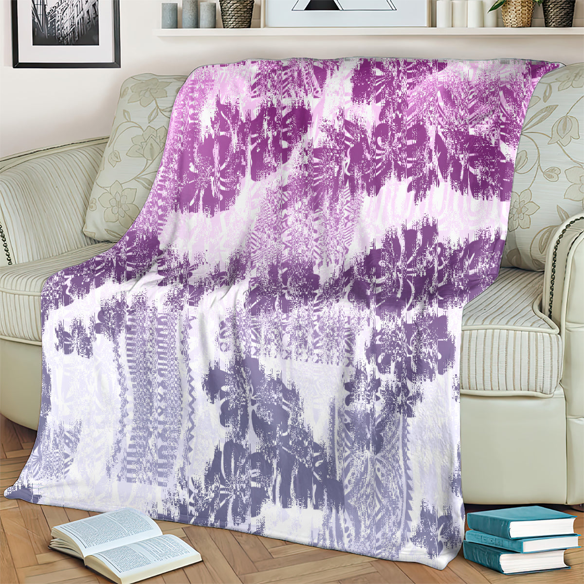 Vintage Hawaii Blanket Hibiscus Tapa Tribal With Hawaiian Quilt Pattern Violet LT9 - Polynesian Pride
