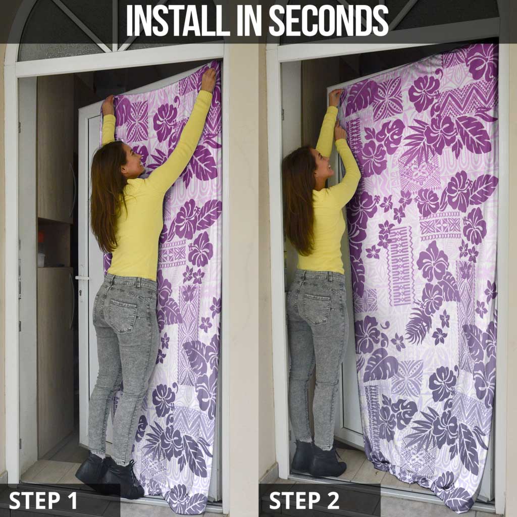 Vintage Hawaii Door Cover Hibiscus Tapa Tribal With Hawaiian Quilt Pattern Violet - Polynesian Pride