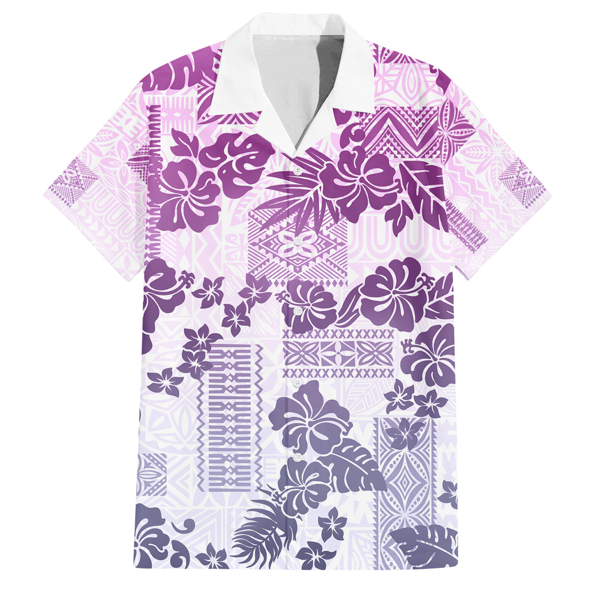 Vintage Hawaii Family Matching Off Shoulder Short Dress and Hawaiian Shirt Hibiscus Tapa Tribal With Hawaiian Quilt Pattern Violet LT9 Dad's Shirt - Short Sleeve Violet - Polynesian Pride