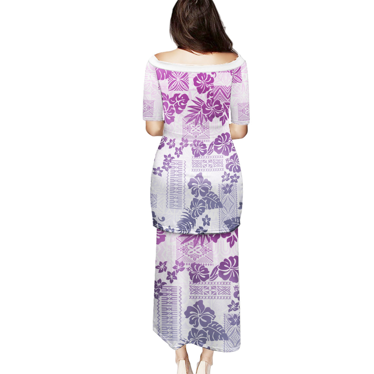 Vintage Hawaii Family Matching Puletasi Dress and Hawaiian Shirt Hibiscus Tapa Tribal With Hawaiian Quilt Pattern Violet LT9 - Polynesian Pride