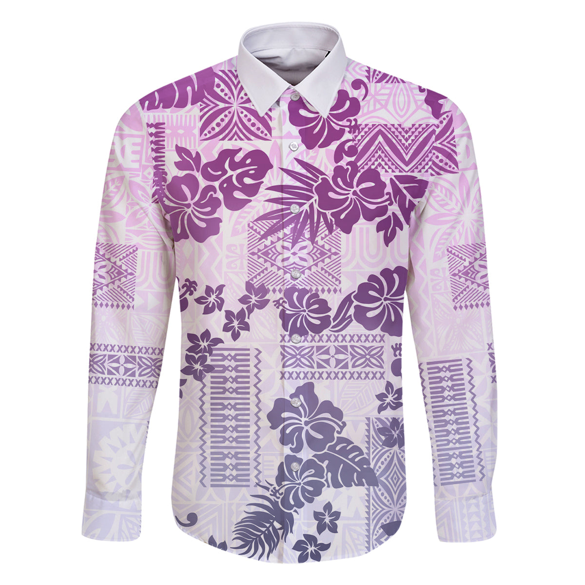 Vintage Hawaii Family Matching Summer Maxi Dress and Hawaiian Shirt Hibiscus Tapa Tribal With Hawaiian Quilt Pattern Violet LT9 Dad's Shirt - Long Sleeve Violet - Polynesian Pride