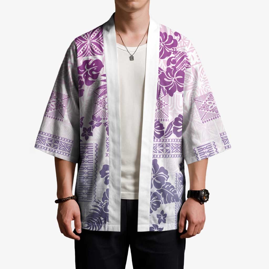 Vintage Hawaii Kimono Hibiscus Tapa Tribal With Hawaiian Quilt Pattern Violet - Polynesian Pride