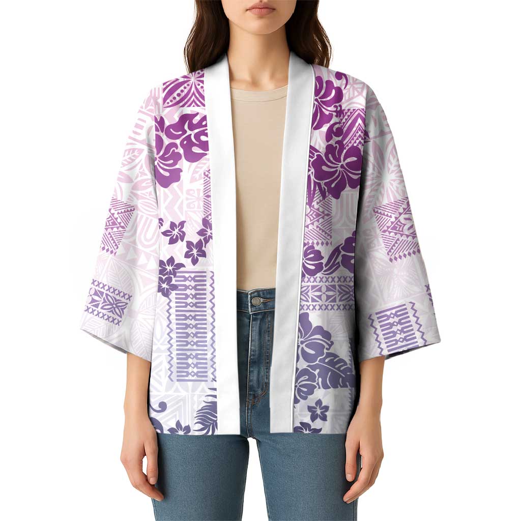 Vintage Hawaii Kimono Hibiscus Tapa Tribal With Hawaiian Quilt Pattern Violet - Polynesian Pride