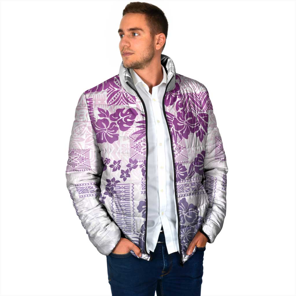 Vintage Hawaii Padded Jacket Hibiscus Tapa Tribal With Hawaiian Quilt Pattern Violet - Polynesian Pride