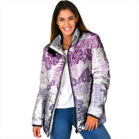 Vintage Hawaii Padded Jacket Hibiscus Tapa Tribal With Hawaiian Quilt Pattern Violet - Polynesian Pride