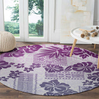Vintage Hawaii Round Carpet Hibiscus Tapa Tribal With Hawaiian Quilt Pattern Violet LT9 - Polynesian Pride