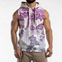 Vintage Hawaii Sleeveless Hoodie Hibiscus Tapa Tribal With Hawaiian Quilt Pattern Violet - Polynesian Pride