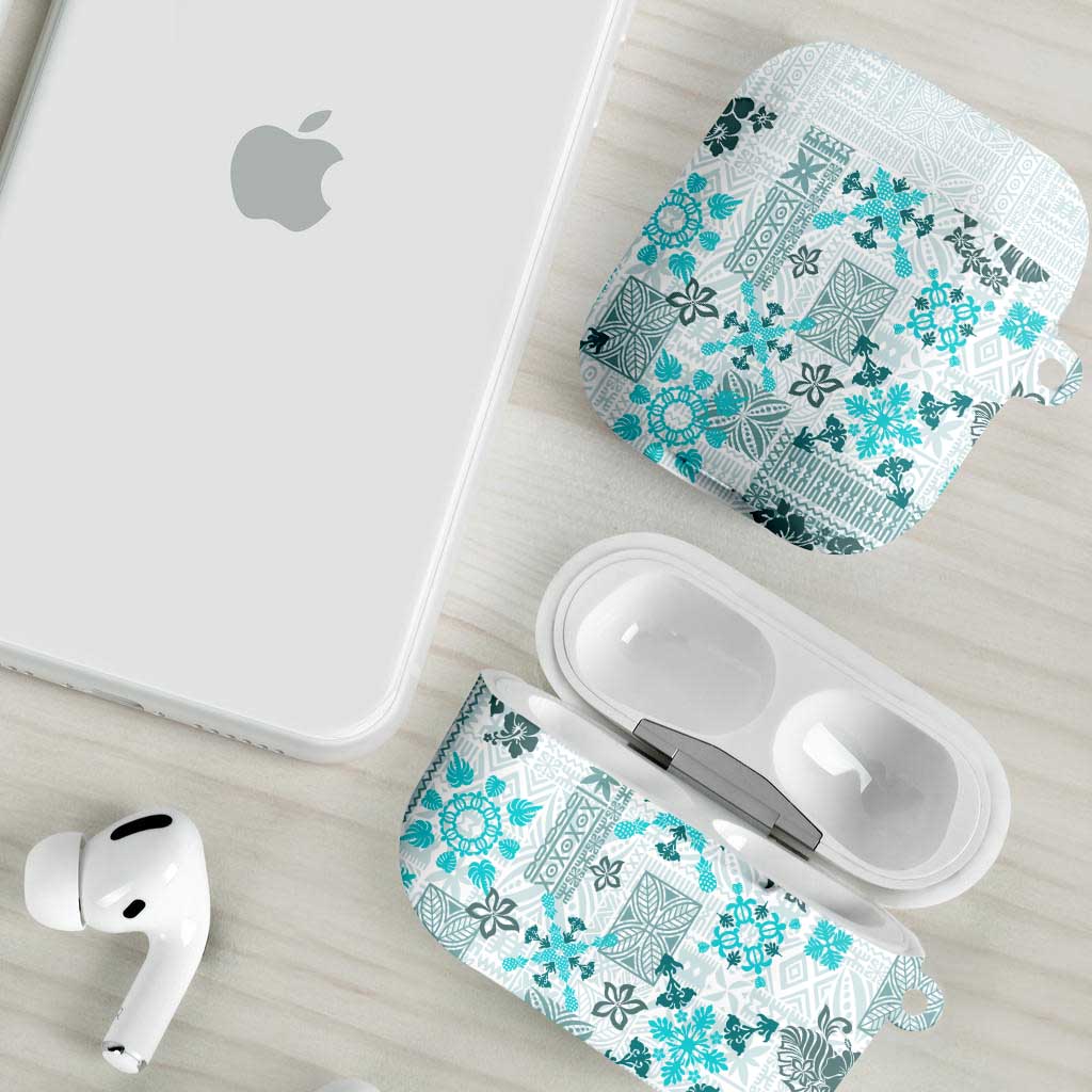 Hawaii Tapa Tribal AirPods Case With Hawaiian Quilt Pattern Aqua - Polynesian Pride