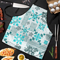 Hawaii Tapa Tribal Apron With Hawaiian Quilt Pattern Aqua - Polynesian Pride