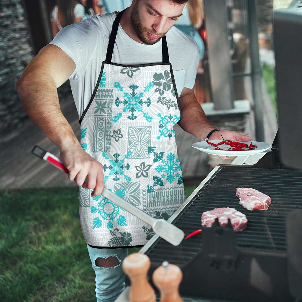 Hawaii Tapa Tribal Apron With Hawaiian Quilt Pattern Aqua - Polynesian Pride