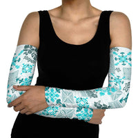 Hawaii Tapa Tribal Arm Sleeves With Hawaiian Quilt Pattern Aqua - Polynesian Pride