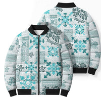 Hawaii Tapa Tribal Bomber Puffer Jacket With Hawaiian Quilt Pattern Aqua LT9 - Polynesian Pride