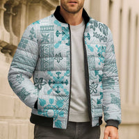 Hawaii Tapa Tribal Bomber Puffer Jacket With Hawaiian Quilt Pattern Aqua LT9 - Polynesian Pride