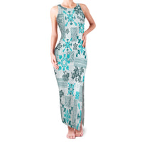 Hawaii Tapa Tribal Family Matching Tank Maxi Dress and Hawaiian Shirt With Hawaiian Quilt Pattern Aqua LT9 Mom's Dress Aqua - Polynesian Pride
