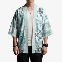 Hawaii Tapa Tribal Kimono With Hawaiian Quilt Pattern Aqua - Polynesian Pride