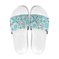 Hawaii Tapa Tribal Slide Sandals With Hawaiian Quilt Pattern Aqua - Polynesian Pride