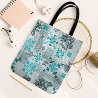 Hawaii Tapa Tribal Tote Bag With Hawaiian Quilt Pattern Aqua - Polynesian Pride