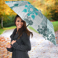 Hawaii Tapa Tribal Umbrella With Hawaiian Quilt Pattern Aqua - Polynesian Pride