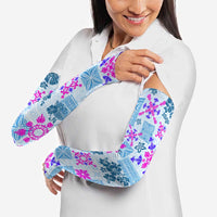 Hawaii Tapa Tribal Arm Sleeves With Hawaiian Quilt Pattern Blue - Polynesian Pride
