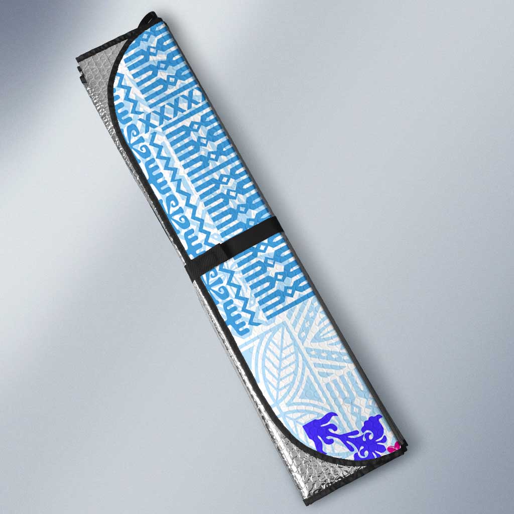 Hawaii Tapa Tribal Auto Sun Shade With Hawaiian Quilt Pattern Blue - Polynesian Pride