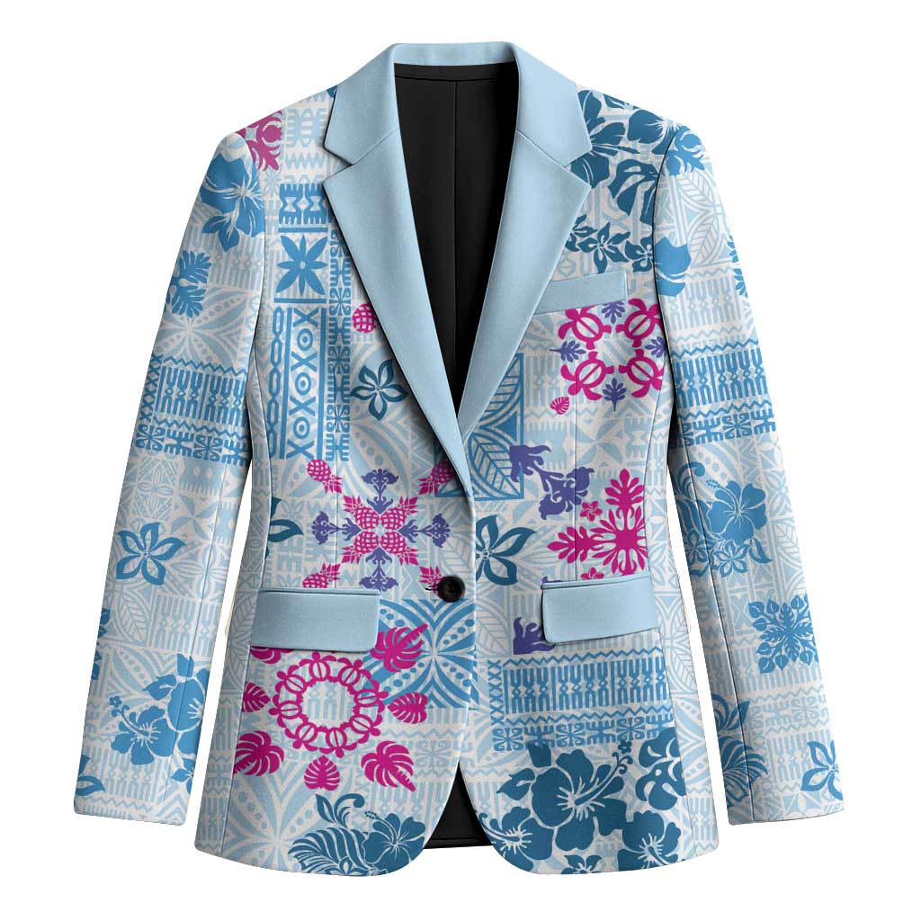 Hawaii Tapa Tribal Blazer With Hawaiian Quilt Pattern Blue - Polynesian Pride