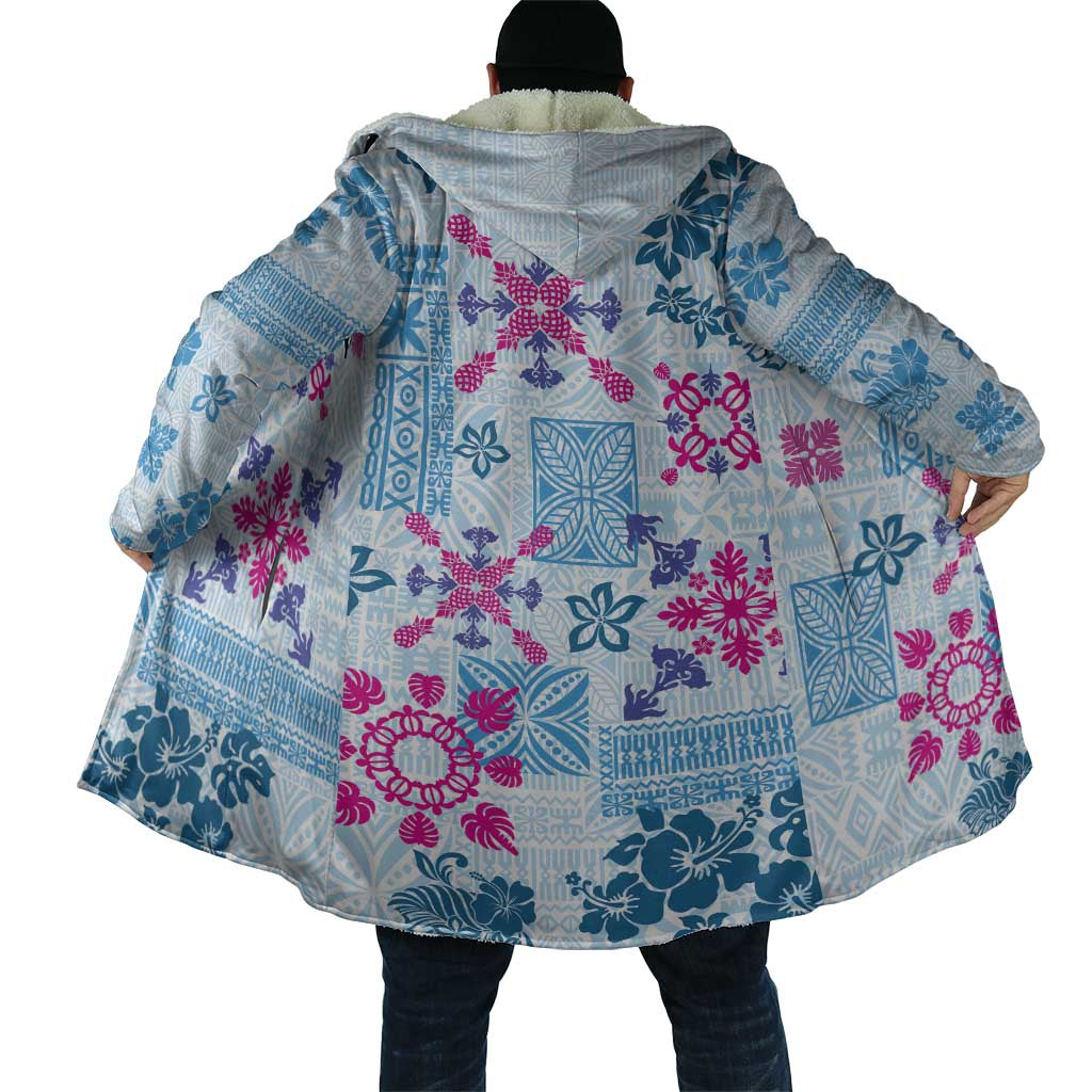 Hawaii Tapa Tribal Cloak With Hawaiian Quilt Pattern Blue - Polynesian Pride