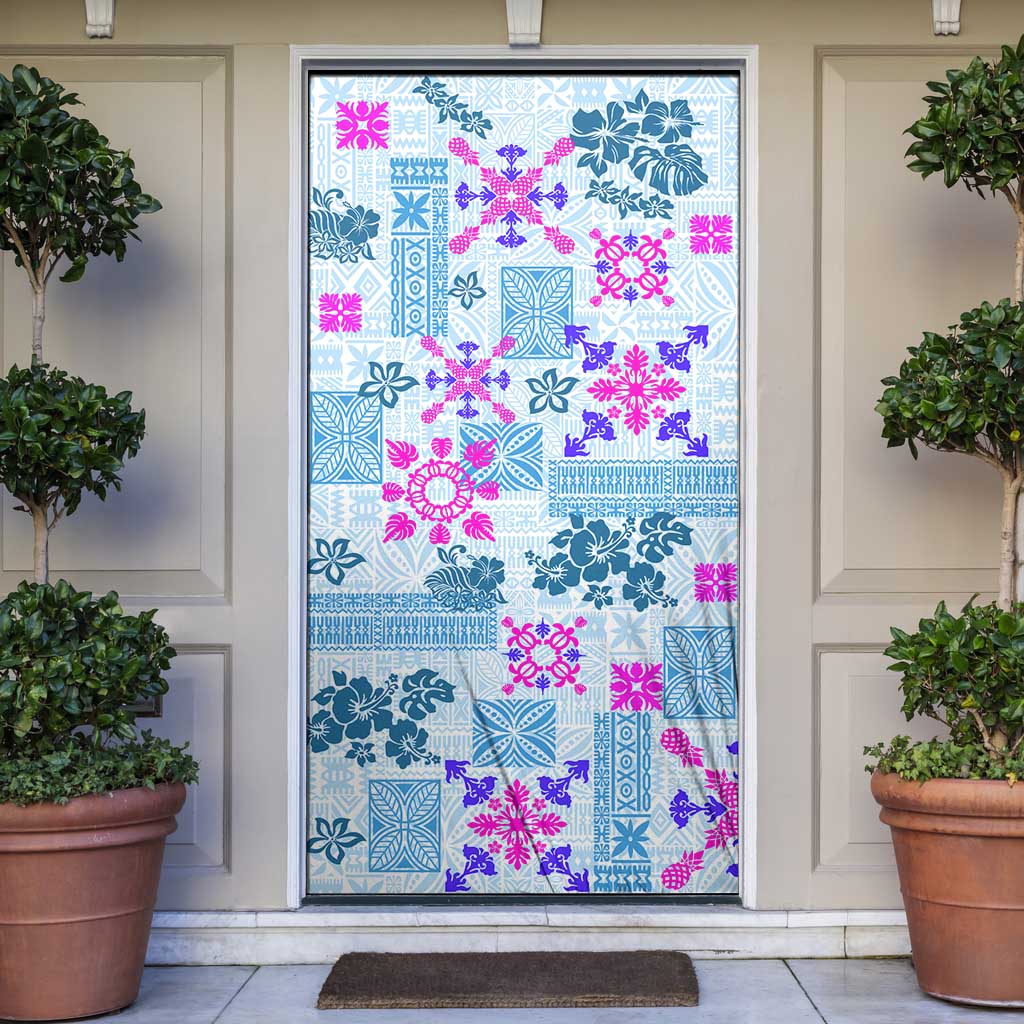 Hawaii Tapa Tribal Door Cover With Hawaiian Quilt Pattern Blue - Polynesian Pride