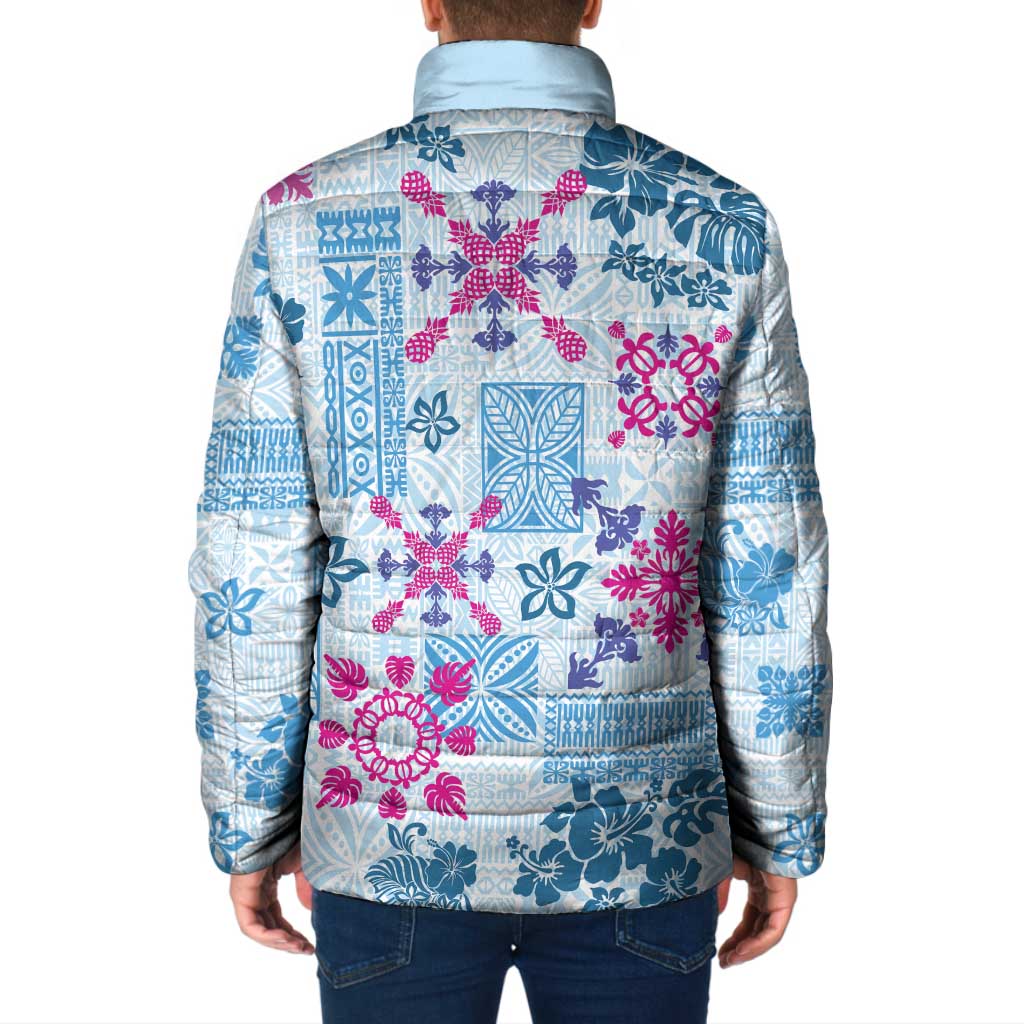 Hawaii Tapa Tribal Padded Jacket With Hawaiian Quilt Pattern Blue LT9 - Polynesian Pride