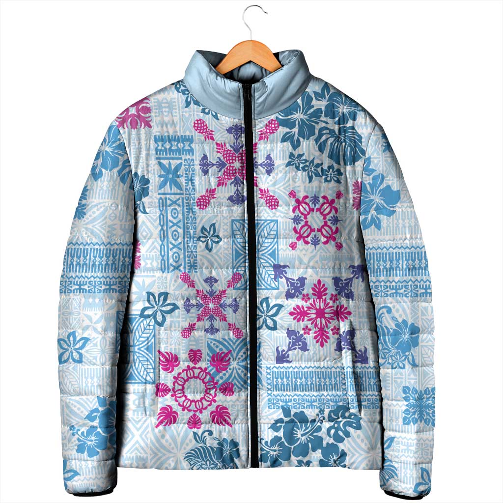 Hawaii Tapa Tribal Padded Jacket With Hawaiian Quilt Pattern Blue LT9 - Polynesian Pride