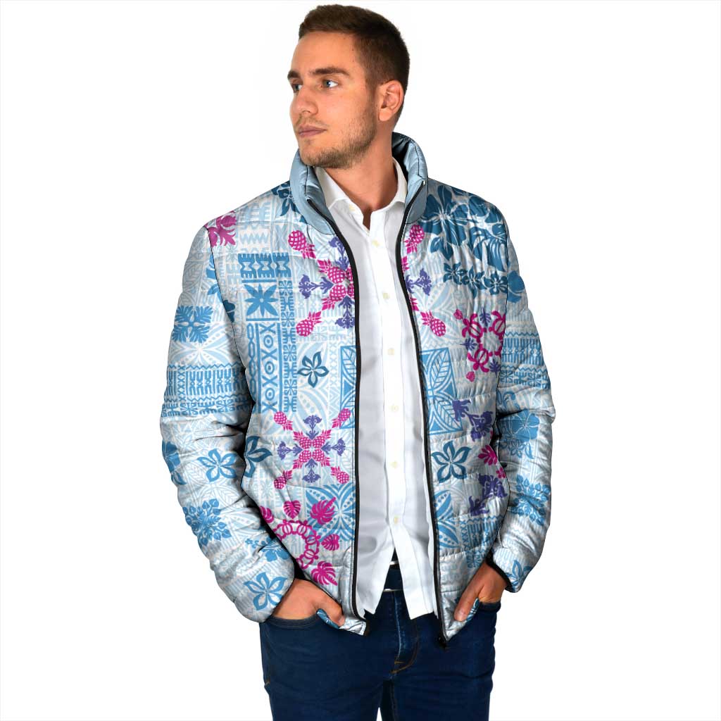 Hawaii Tapa Tribal Padded Jacket With Hawaiian Quilt Pattern Blue LT9 - Polynesian Pride