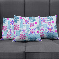 Hawaii Tapa Tribal Pillow Cover With Hawaiian Quilt Pattern Blue - Polynesian Pride