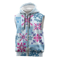 Hawaii Tapa Tribal Sleeveless Zip Hoodie With Hawaiian Quilt Pattern Blue - Polynesian Pride