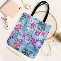 Hawaii Tapa Tribal Tote Bag With Hawaiian Quilt Pattern Blue - Polynesian Pride