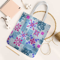 Hawaii Tapa Tribal Tote Bag With Hawaiian Quilt Pattern Blue - Polynesian Pride