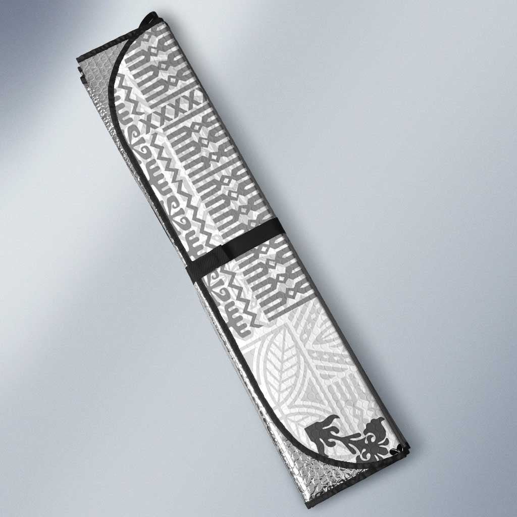 Hawaii Tapa Tribal Auto Sun Shade With Hawaiian Quilt Pattern Black - Polynesian Pride