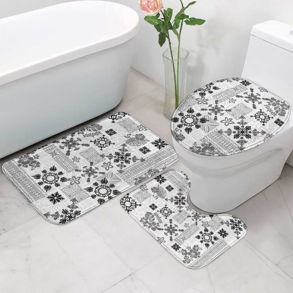 Hawaii Tapa Tribal Bathroom Set With Hawaiian Quilt Pattern Black - Polynesian Pride