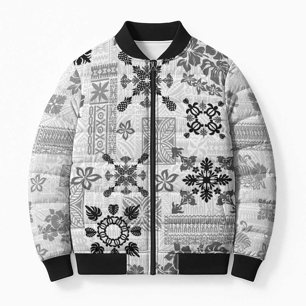 Hawaii Tapa Tribal Bomber Puffer Jacket With Hawaiian Quilt Pattern Black - Polynesian Pride