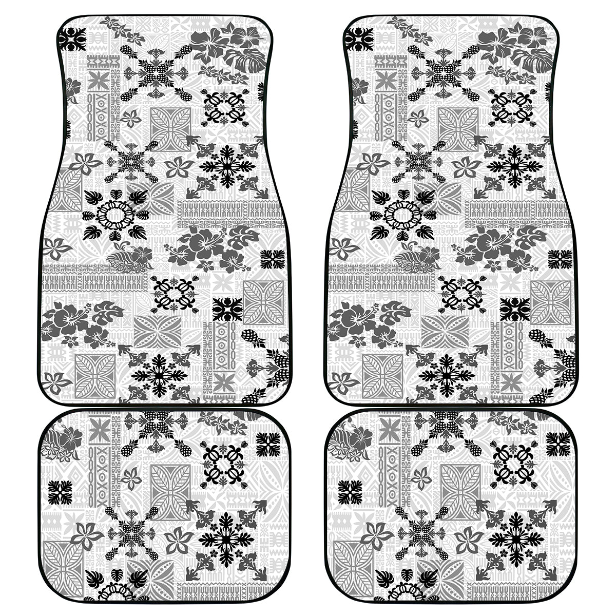 Hawaii Tapa Tribal Car Mats With Hawaiian Quilt Pattern Black LT9 - Polynesian Pride